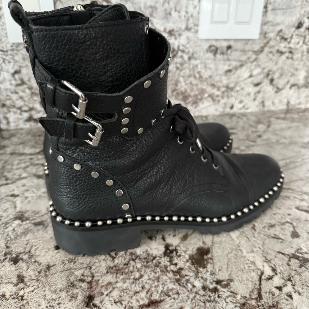 Sam Edelman Black Lace Up Boots with Studded Details
